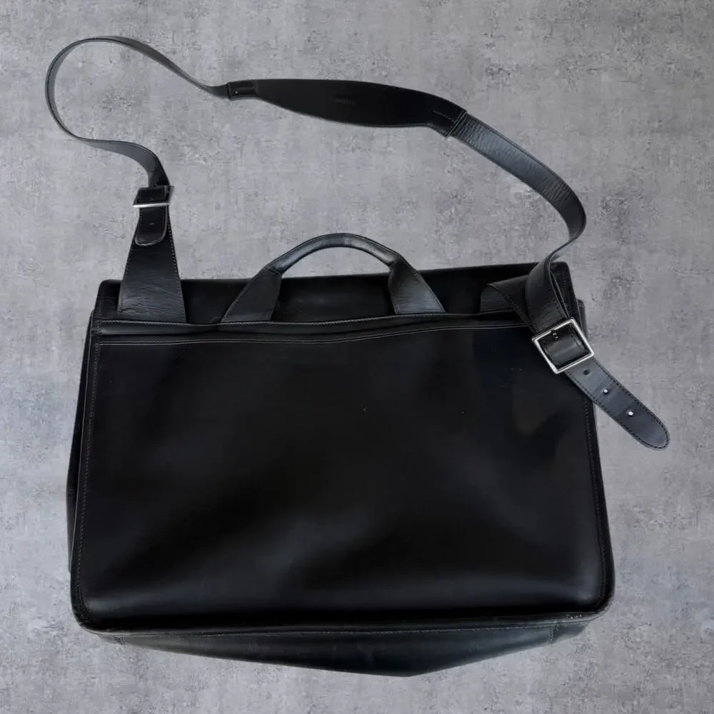 Hartmann Black Leather Messenger Bag Briefcase Laptop Travel Satchel Shoulder